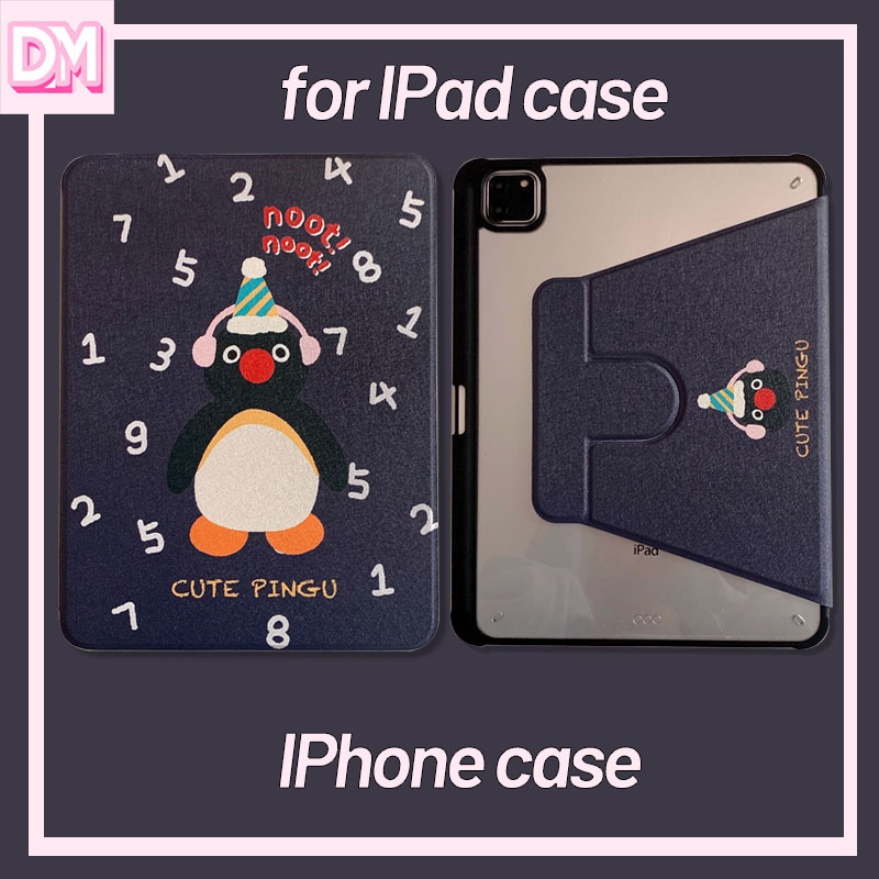 เคสไอแพด ลายเพนกวินสีน้ำตาล สไตล์ Ins น่ารัก สำหรับ iPad รุ่นปี 2022/21 ขาตั้งหมุนได้ 360 องศา iPad รุ่นที่ 10 ขนาด 10.9 Air 5 พร้อมร่องเก็บปากกา สไตล์ญี่ปุ่นเกาหลี iPad Pro 13 นิ้ว และ iPad 7 8 9