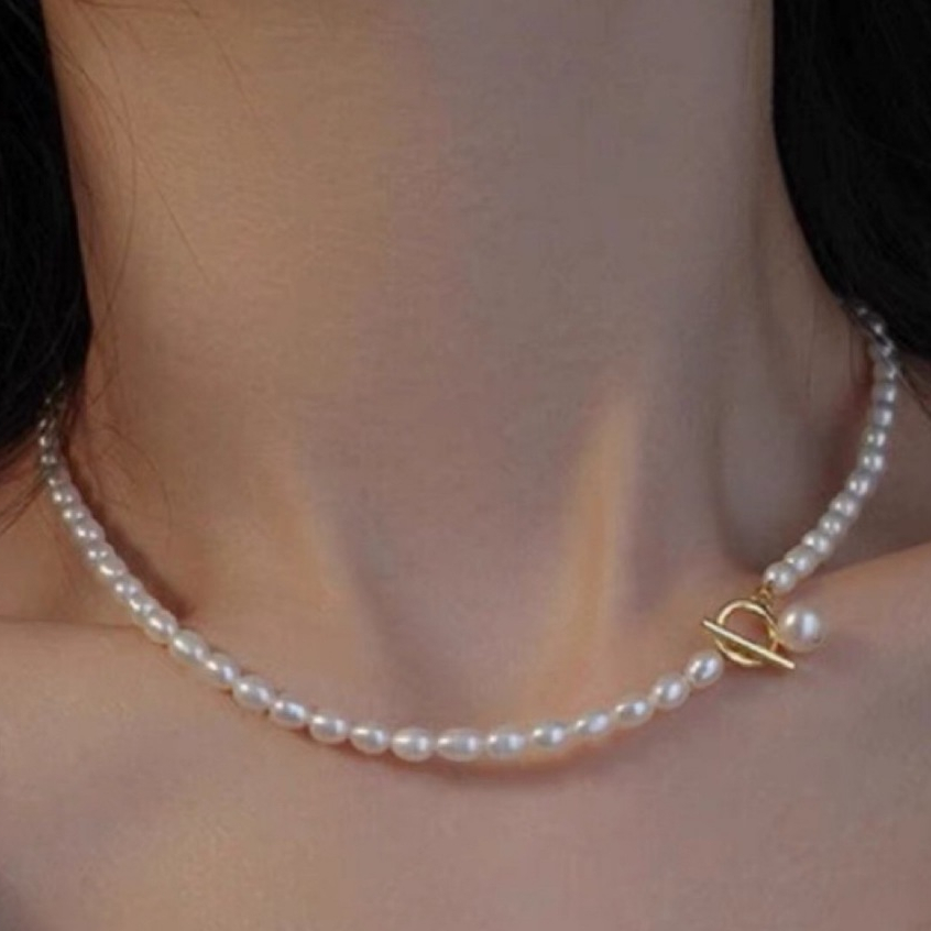 5-6 มม. ไข่มุกน้ําจืดธรรมชาติ OT หัวเข็มขัดสร้อยคอจี้สําหรับผู้หญิง