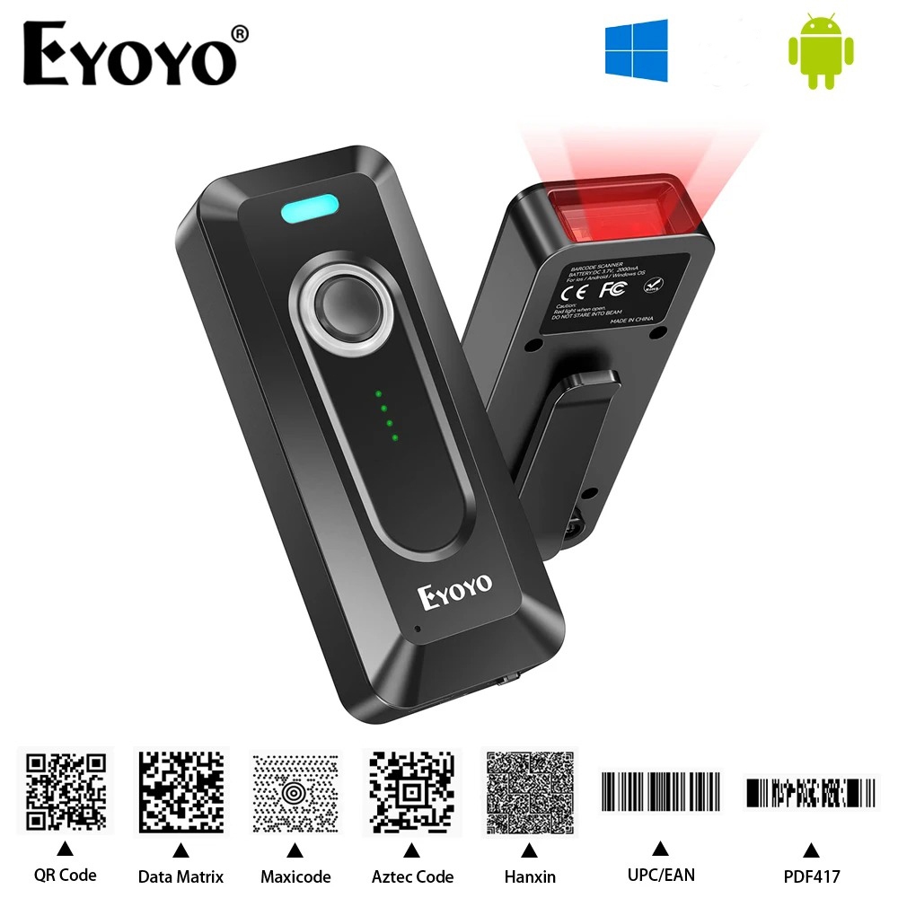 Eyoyo EY-039 2025 ใหม่บลูทูธ Barcode Scanner 2D QR Wireless Mini 1D Bar Code Reader พร้อม Clip & Power Indicator,2000mAh แบตเตอรี่