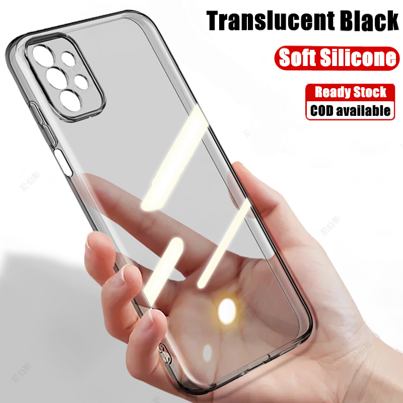 เคสโทรศัพท์ซิลิโคน TPU นิ่ม แบบใส กันกระแทก กันรอยขีดข่วน สีดํา สําหรับ Samsung Galaxy A52 A52s A72 A32 4G 5G