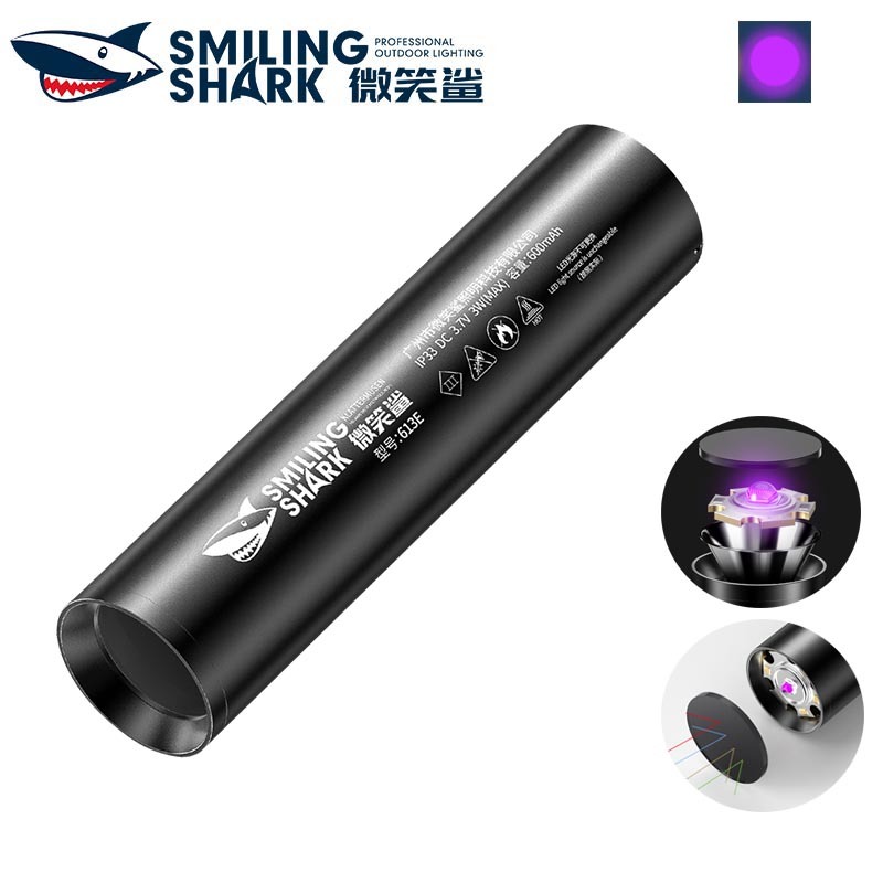 SmilingShark 613E ไฟฉาย led แสงสีม่วง 365 นาโนเมตร คบเพลิง ชาร์จ USB ได้ ไอเดียสำหรับการส่องสว่าง การตรวจจับสารเรืองแสงจากเชื้อราในปัสสาวะของสัตว์เลี้ยงหยก