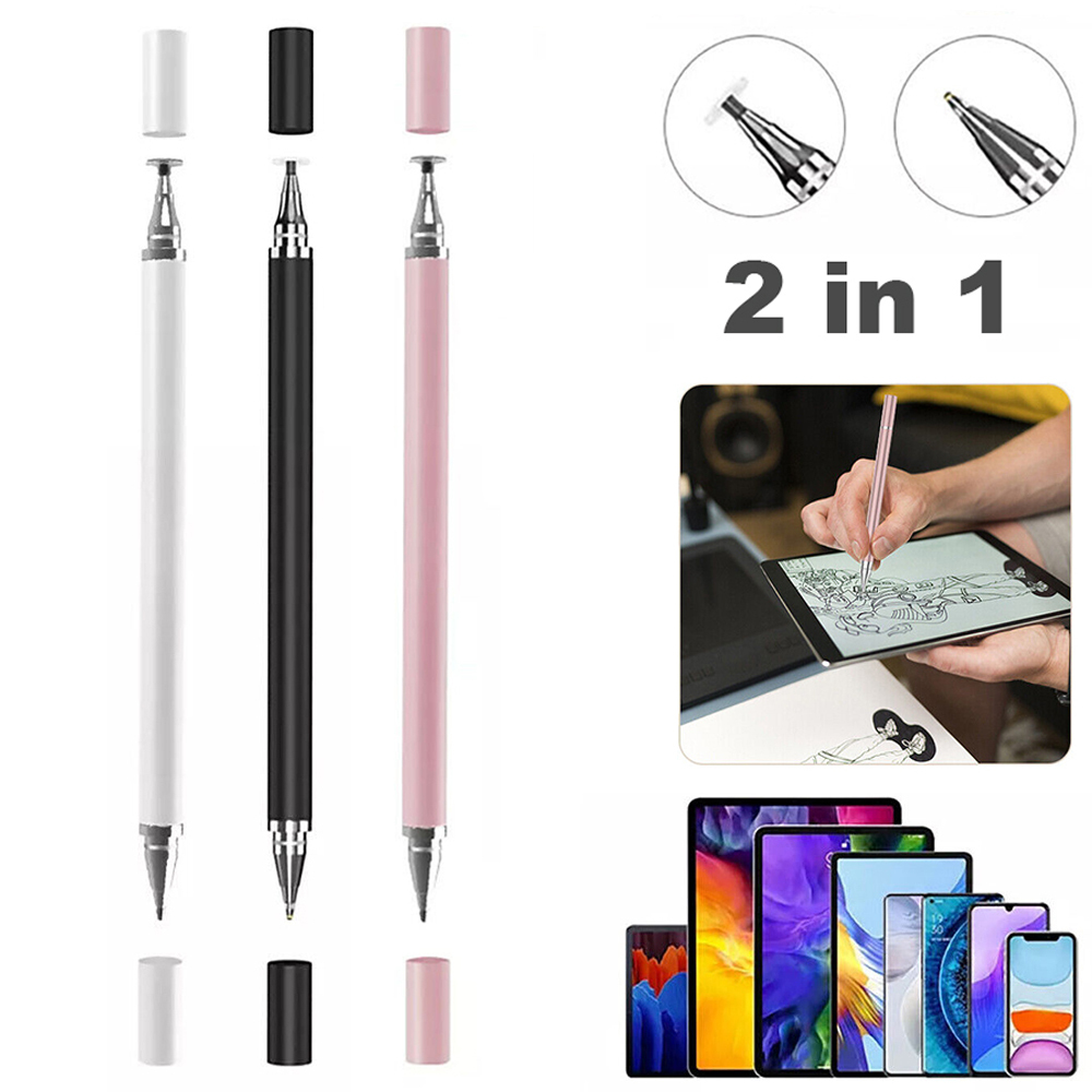 2 in 1 Universal Stylus ปากกาปากกาลูกลื่นสําหรับแท็บเล็ตมือถือ Android ios โทรศัพท์ iPad อุปกรณ์เสริมแท็บเล็ตหน้าจอสัมผัสแบบ Capacitive