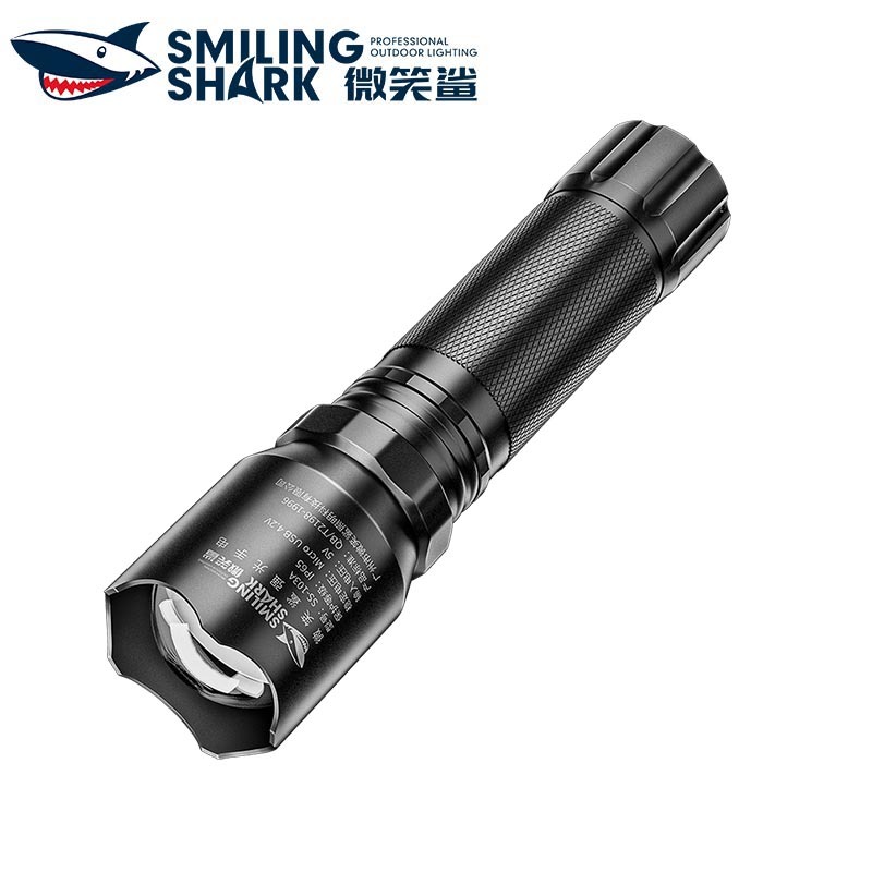 SmilingShark 103A ไฟฉาย led พวงกุญแจ คบเพลิง ซุปเปอร์ไบรท์ ซูมได้ 3 โหมด ชาร์จ USB ได้ ขนาดพกพา กันน้ำเหมาะสำหรับการตั้งแคมป์เดินป่าในครัวเรือนของขวัญ