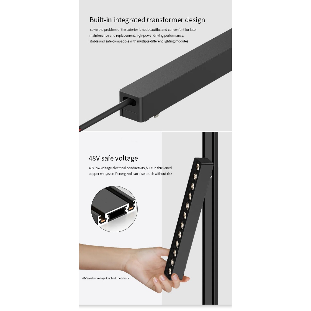 Ultra-thin Magnetic Track Light 3-CCT Button-Changeable รางแม่เหล็กบางเฉียบแสงพื้นผิวติดตั้งรางอลูมิเนียมจุด นํา ห้องนั่งเล่นที่ทันสมัยสีดํา/สีขาว - รูปที่ 4