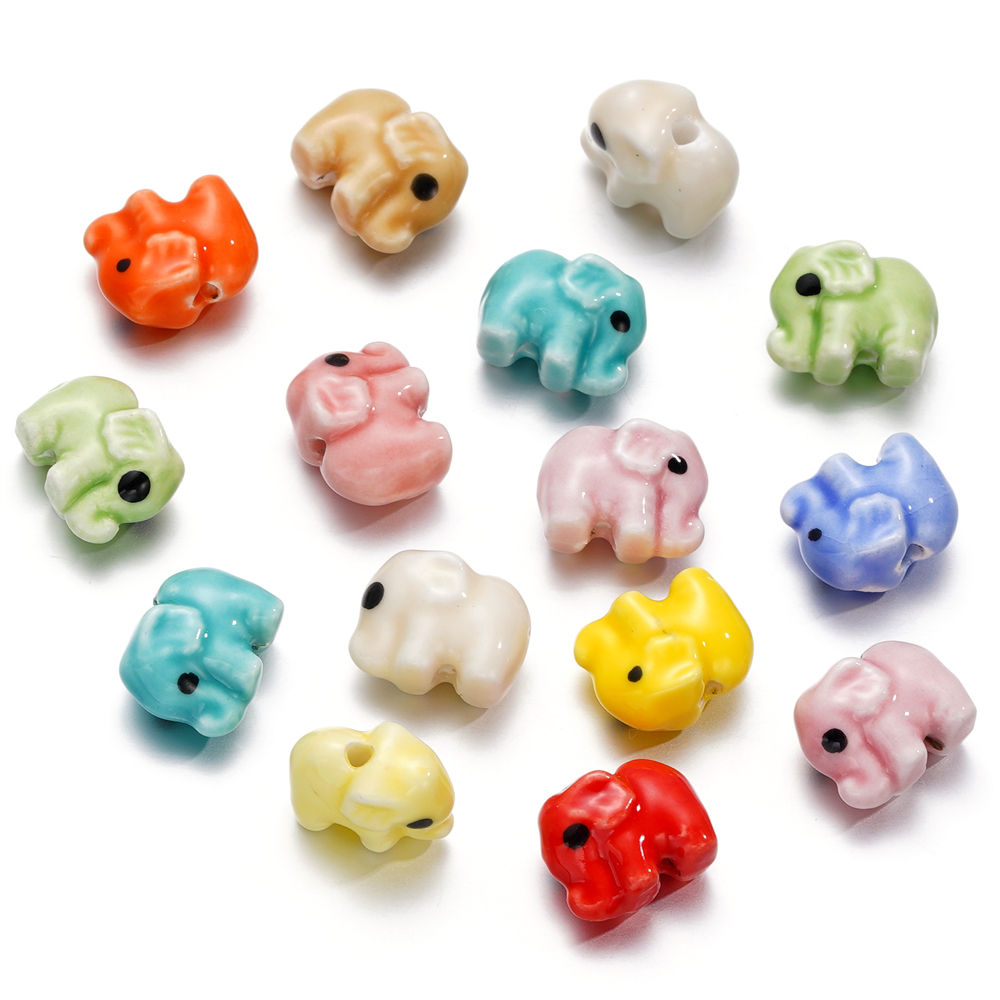St. kunkka 2-10 ชิ้นลูกปัดเซรามิคการ์ตูนสีสันช้างลูกปัดเซรามิคสําหรับ DIY สร้อยข้อมือสร้อยคอทํา - รูปที่ 2