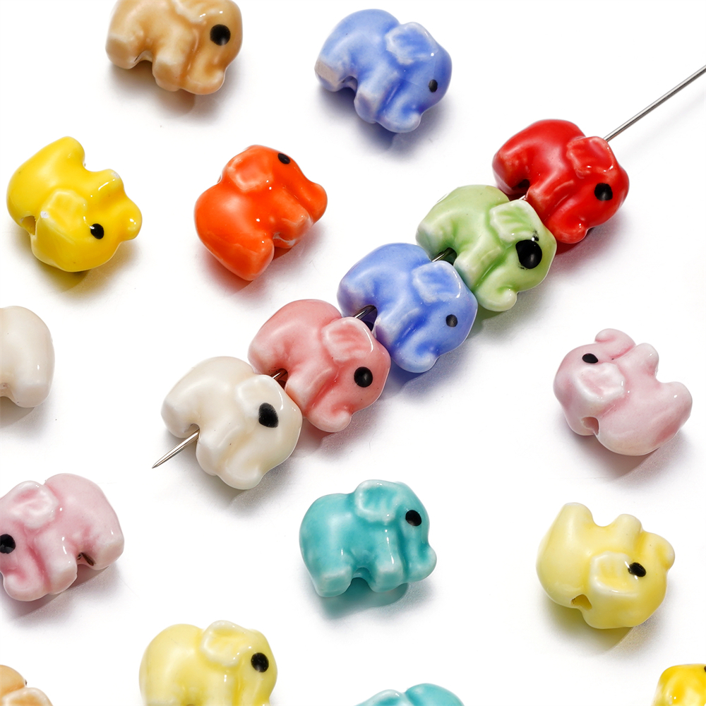 St. kunkka 2-10 ชิ้นลูกปัดเซรามิคการ์ตูนสีสันช้างลูกปัดเซรามิคสําหรับ DIY สร้อยข้อมือสร้อยคอทํา