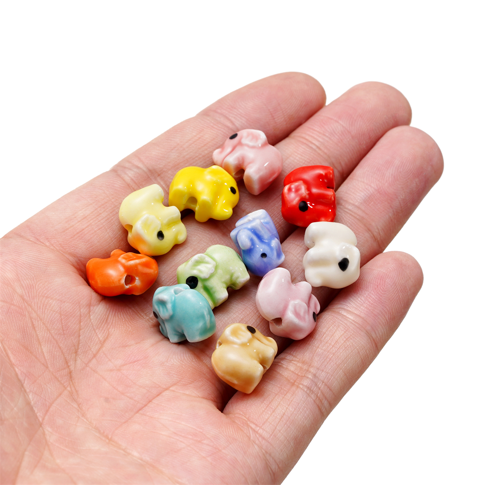 St. kunkka 2-10 ชิ้นลูกปัดเซรามิคการ์ตูนสีสันช้างลูกปัดเซรามิคสําหรับ DIY สร้อยข้อมือสร้อยคอทํา - รูปที่ 6