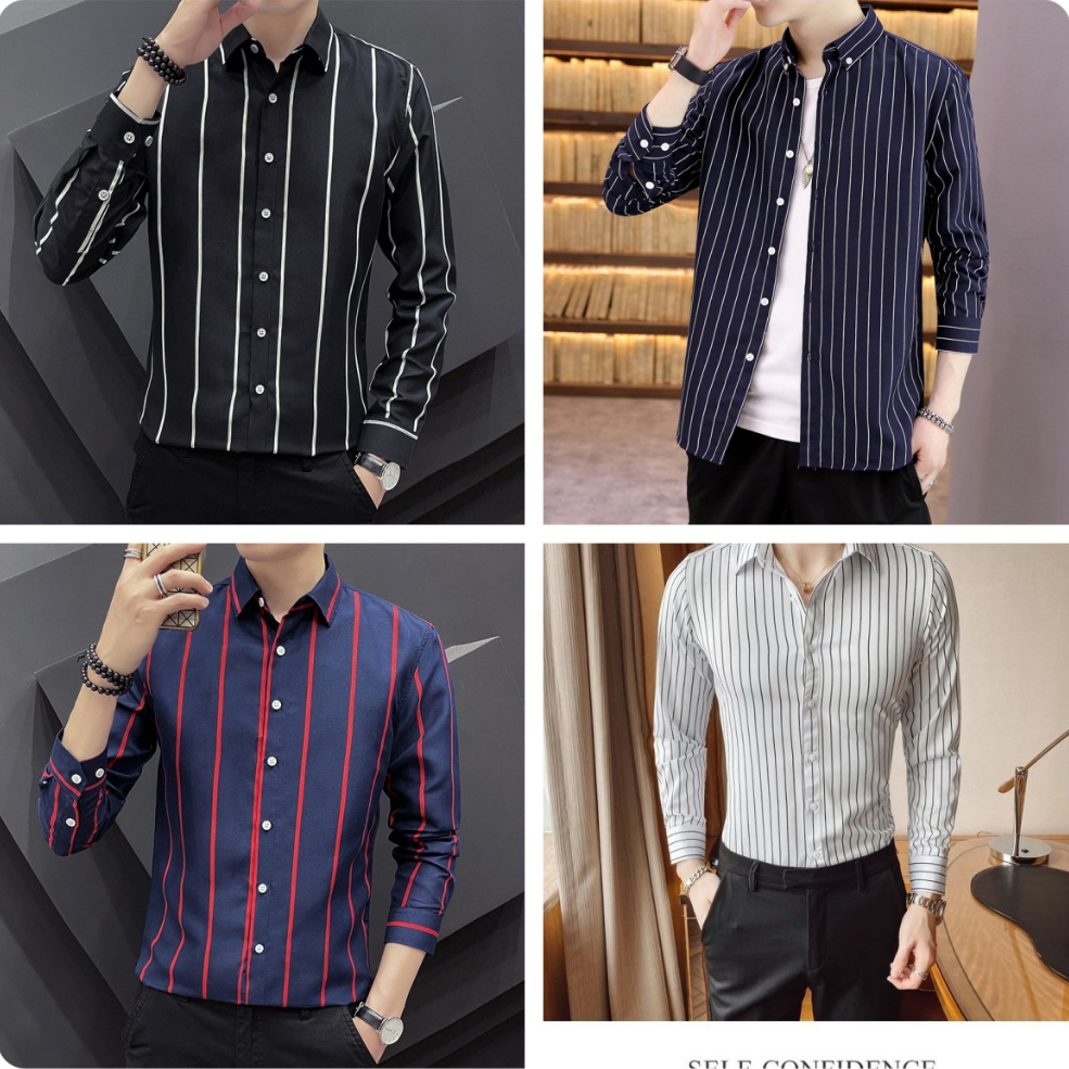 แฟชั่นผู้ชายเสื้อลําลองฤดูร้อนปุ่มลายเสื้อสีขาวธุรกิจเสื้อแขนยาว