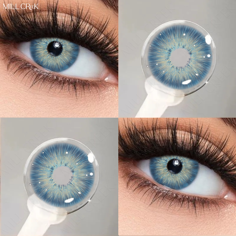 Mill Creek คอนแทคเลนส์สี 2 ชิ้น 14.2/14.5 มม. คอนแทคเลนส์สีน้ําเงินรายปีใช้เครื่องสําอางคอนแทคเลนส์