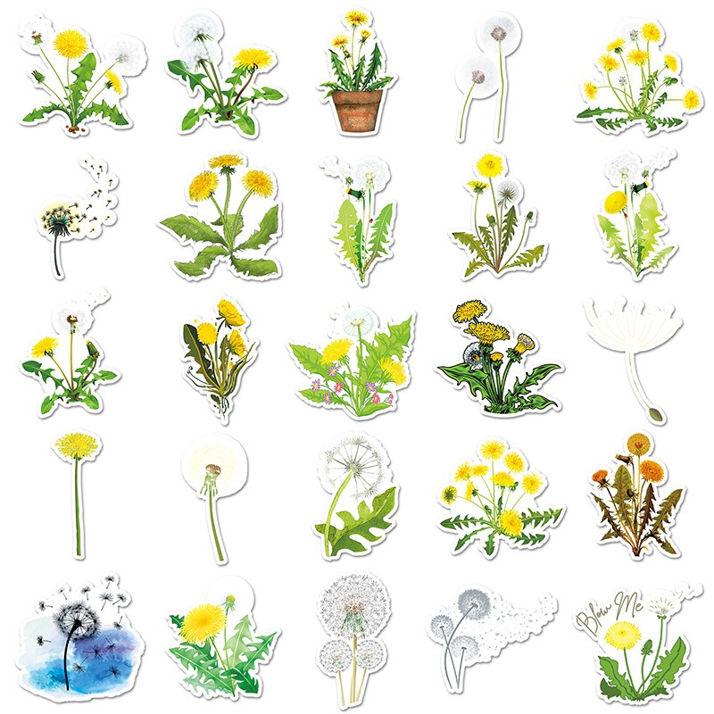 50 ชิ้น INS Dandelion พืชสติกเกอร์ WaterProof สมุดภาพแล็ปท็อปสติกเกอร์ป้ายของขวัญวันเด็ก