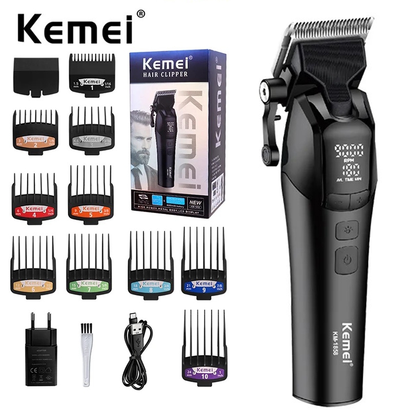 KEMEI เคเมอิ ปัตตาเลี่ยนตัดผมมืออาชีพแบบชาร์จไร้สายไฟฟ้าผม ที่กันจอน เครื่องตัดผมผู้ชายตัดผม9000รอบต่อนาที
