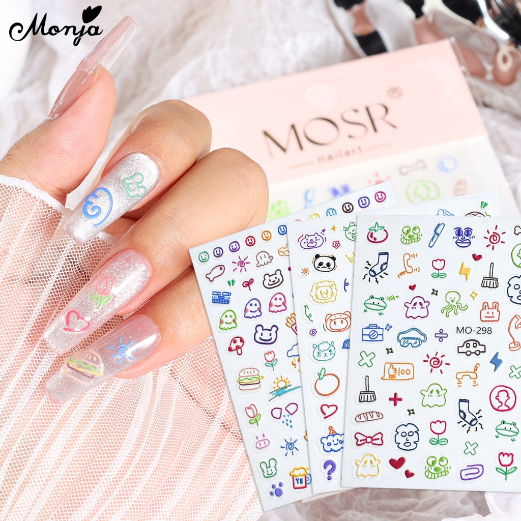 Monja สติกเกอร์เล็บ 3D Sticker  นูนดอกไม้ใบ Graffiti Decal สําหรับตกแต่งเล็บฟอยล์อุปกรณ์เสริมฤดูร้อน