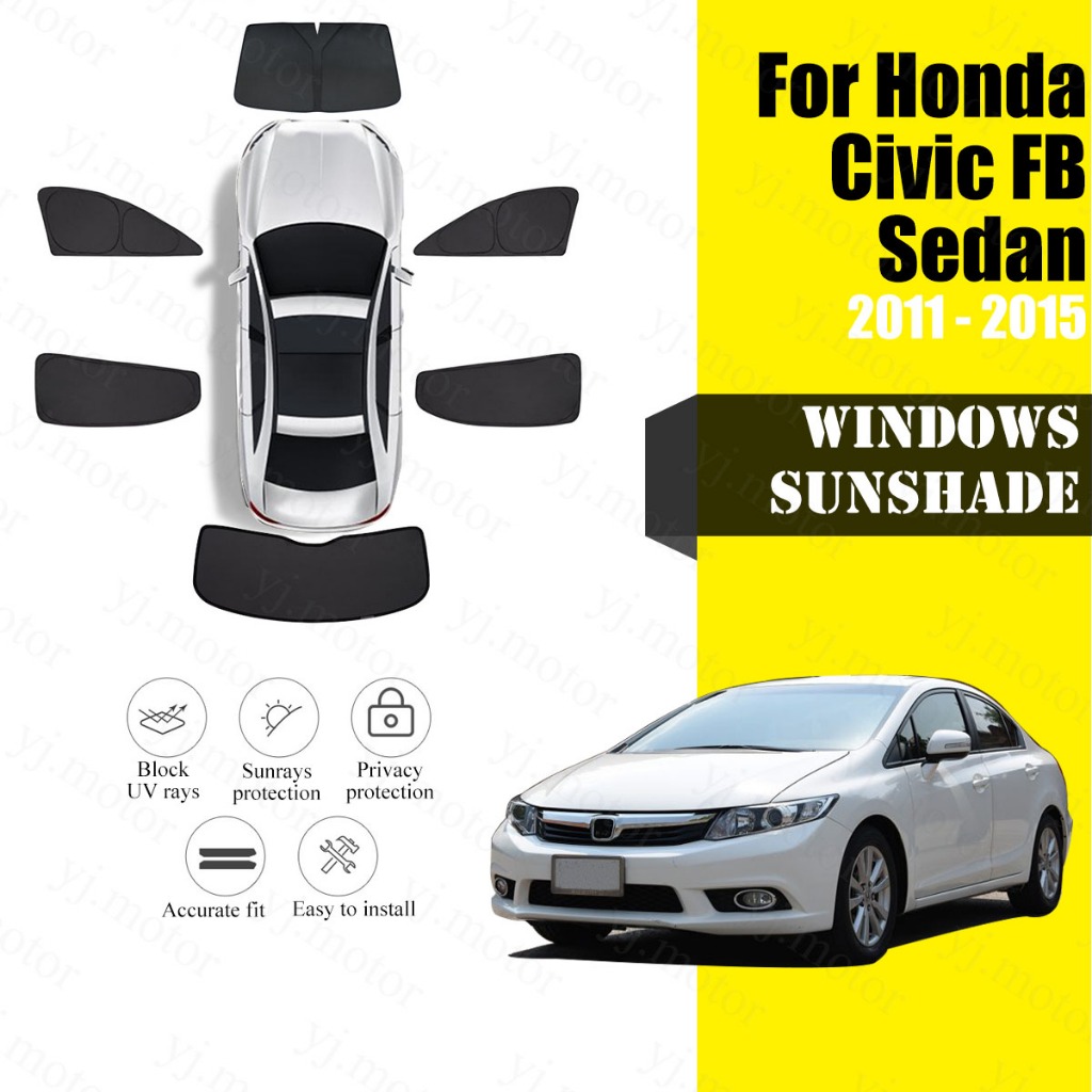 สําหรับ 2011 - 2015 Honda Civic FB กระจกรถยนต์ด้านหน้าด้านหลังหน้าต่างม่านบังแดด UV Rays Protection 