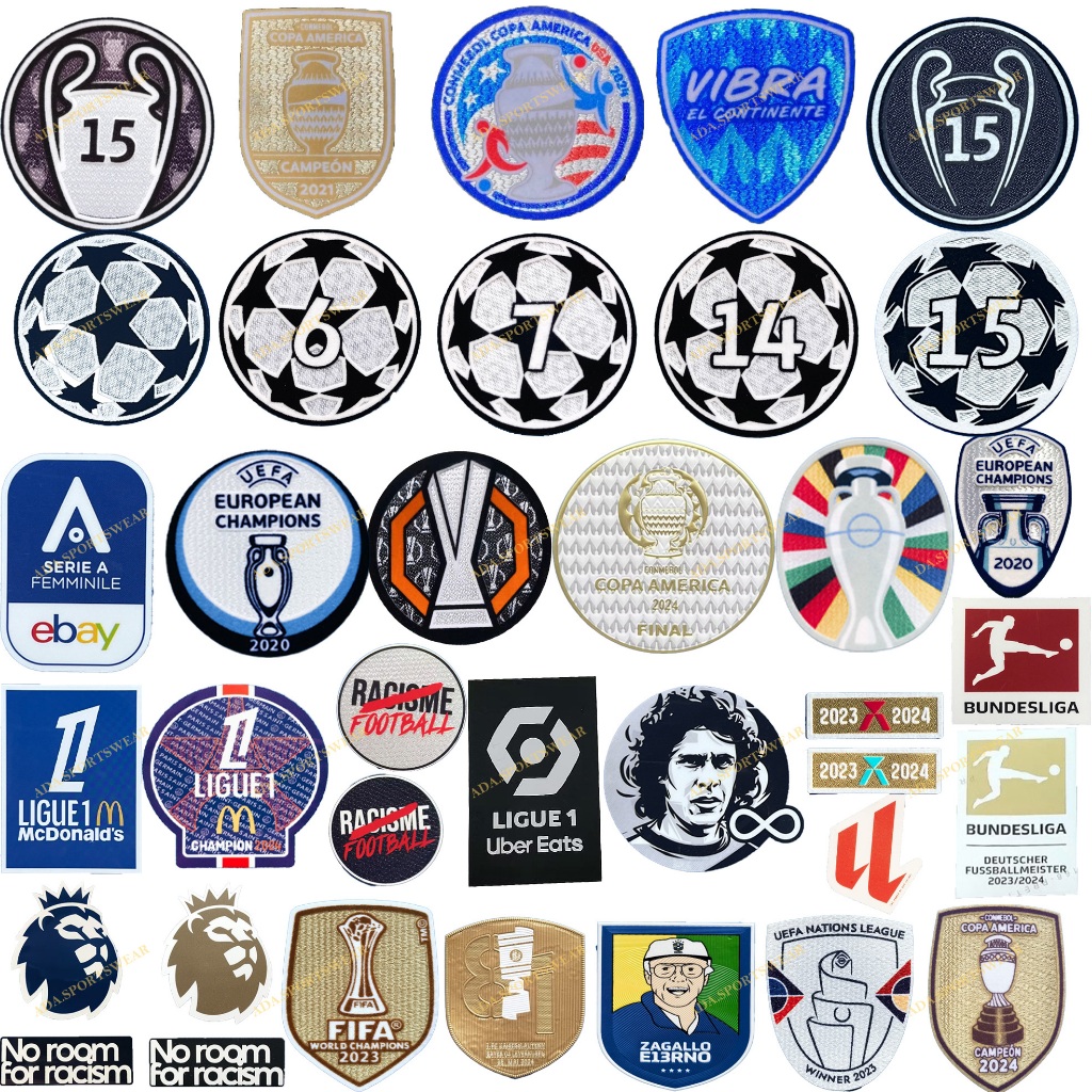 2024 EURO 24-25 UEL LIGUE1 patch Real M ลงมงกุฎ The 15th time Ball ใหม่! Euro flocking patch Bundesliga German Cup Americas Cup