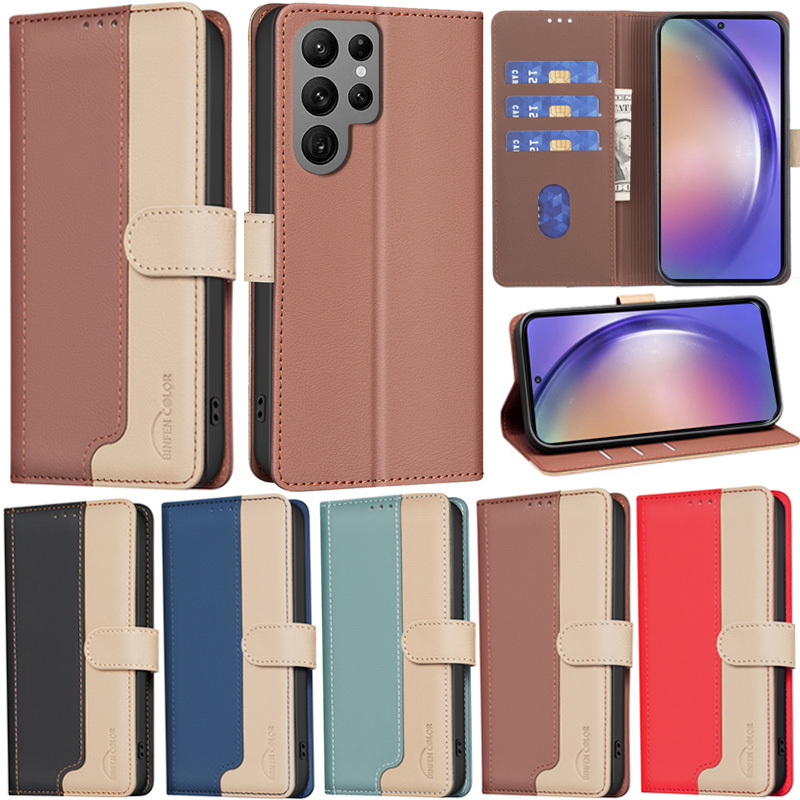 หรูหราสําหรับ Samsung Galaxy S25 Ultra S24 Ultra S23 FE S21 FE S25 Plus S24 Plus S23 Plus S22 Plus S21 Plus S22 Ultra Retro Splice กระเป๋าสตางค์หนัง PU ฝาครอบกรณี