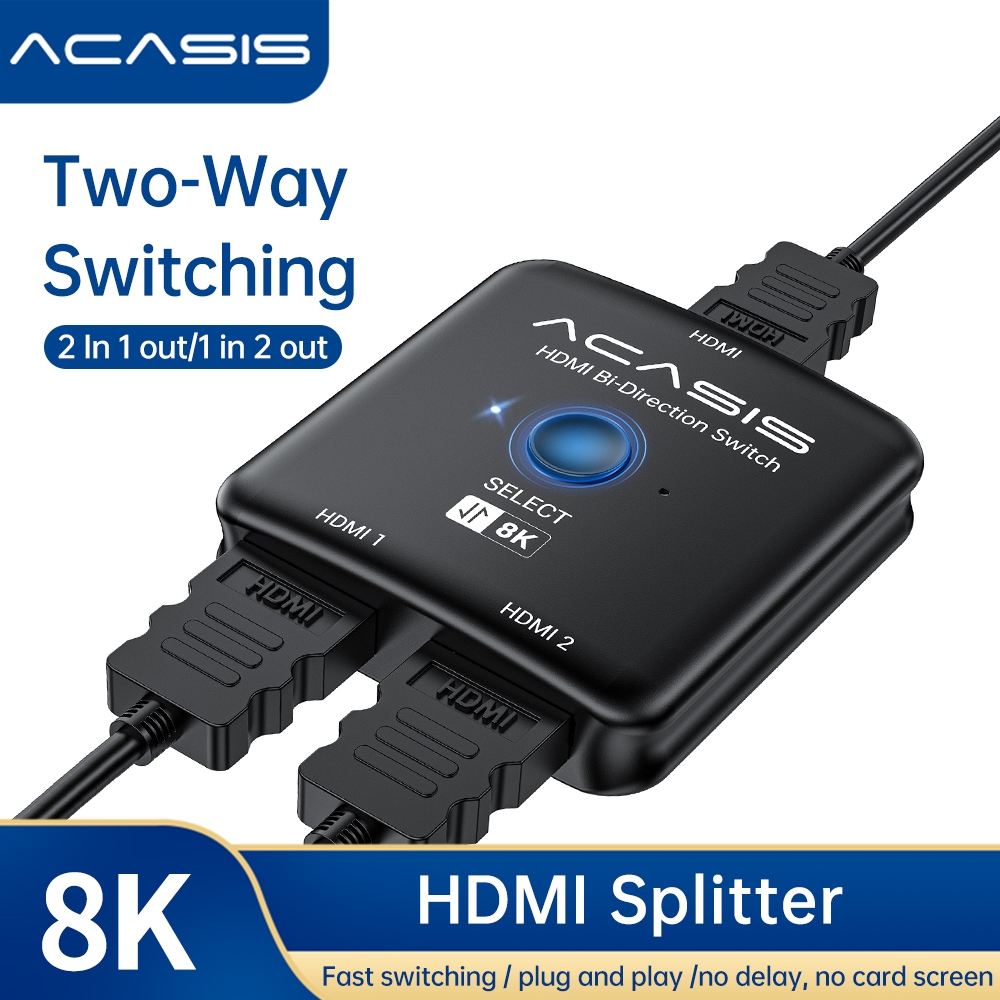 Acasis HDMI Switch Splitter 8K60hz, Bidirectional HDMI 2.1 Switcher 2 in 1 Out, HDMI Splitter 1 in 2