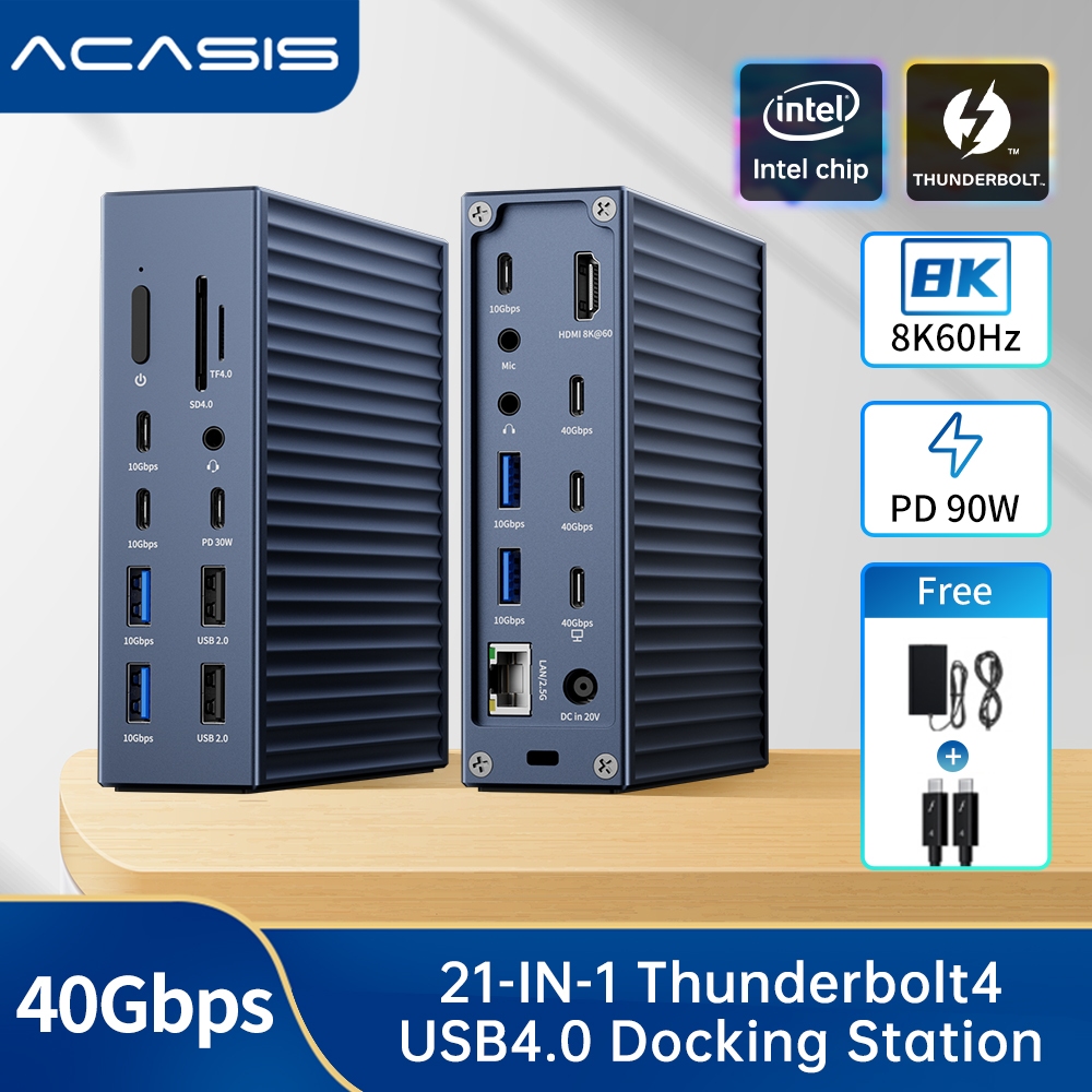 Acasis 21-In-1 Thunderbolt4 USB4.0 Hub Docking Station, Max90W ชาร์จสําหรับแล็ปท็อป,เดี่ยว 8K60Hz หรือ Dual 4K60Hz จอแสดงผล, USB-C 3.1 2 พอร์ต, สําหรับ MacBook Pro / Air, และอื่นๆ DS-9007