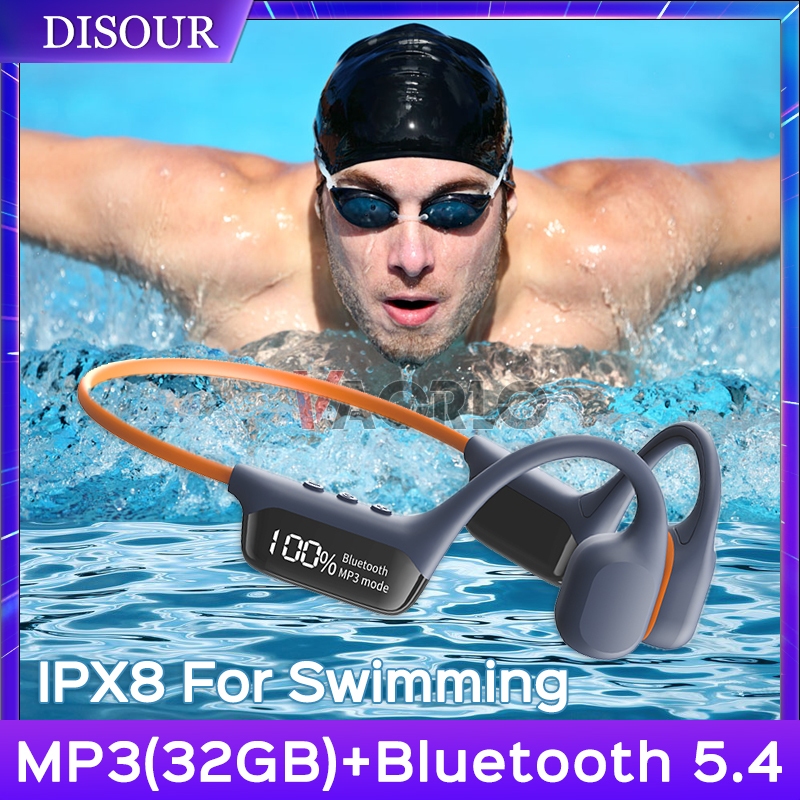 Disour Bone Conduction หูฟัง 32GB MP3 บลูทูธ 5.4 ชุดหูฟังว่ายน้ําไร้สายพร้อมไมโครโฟน IPX8 กันน้ํากีฬาหูฟังเกี่ยวหู