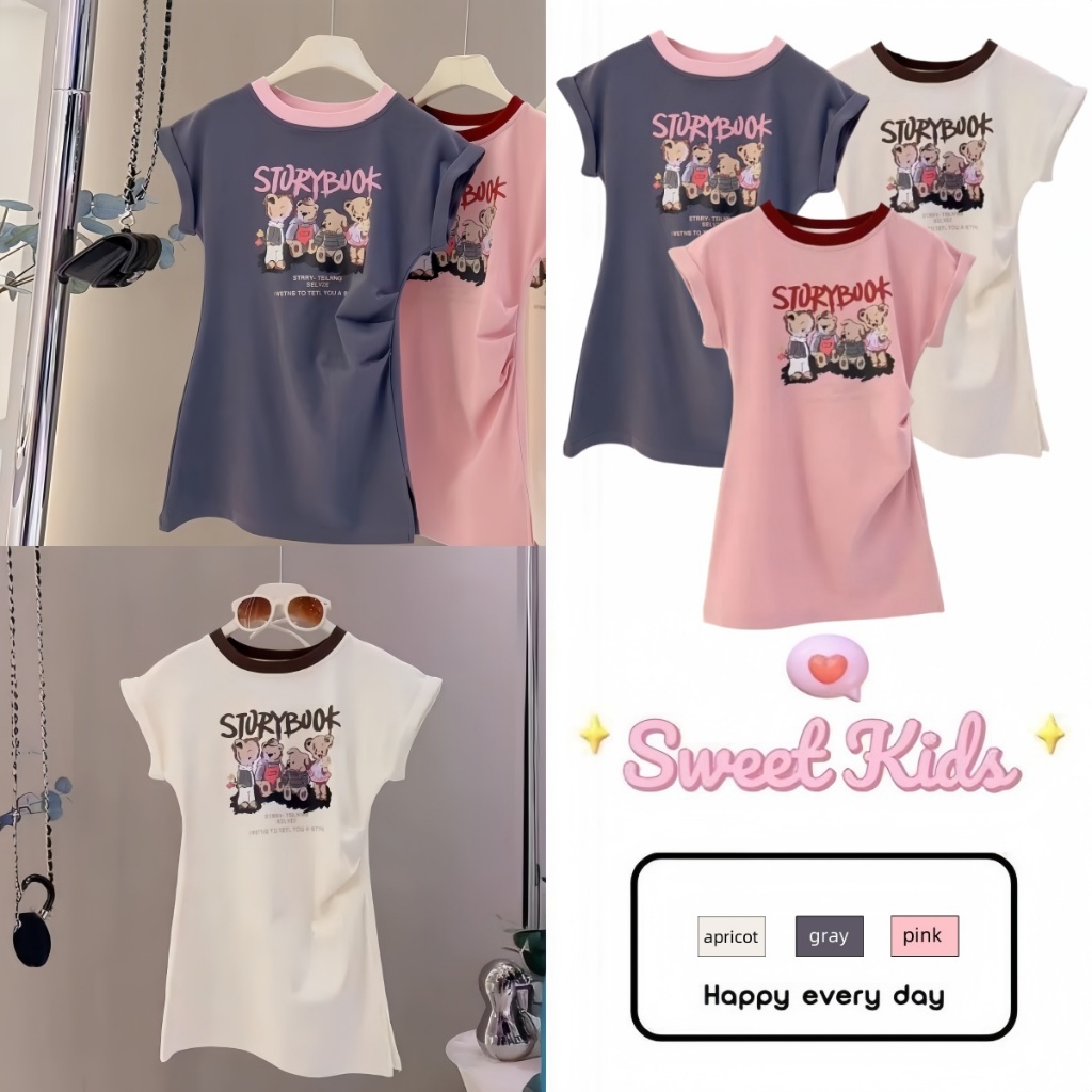 SweetKids พร้อมส่งจากกทม🌸ชุดเดรสเด็กผู้หญิง แฟชั่น🍓กระโปรงลําลองแขนสั้นสำหรับเด็กผู้หญิงสไตล์เกาหลี ฤดูร้อน รุ่นใหม่