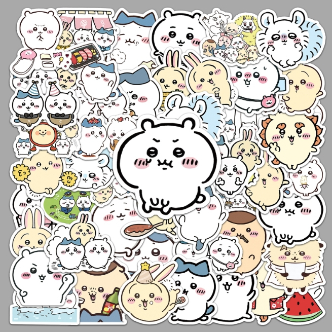 50 ชิ้น/1 แพ็ค การ์ตูนน่ารัก ChiikawaPVC สติ๊กเกอร์กันน้ำของขวัญเครื่องเขียนสำหรับนักเรียน