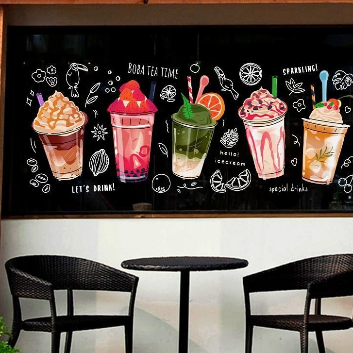 ร้านชานมคาเฟ่ร้านอาหารกระจกหน้าต่างสติ๊กเกอร์สติ๊กเกอร์ติดผนังสติกเกอร์ประตูพีวีซีสติกเกอร์กันน้ําสติกเกอร์ไฟฟ้าสถิต – โปรปัง