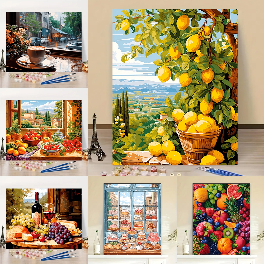 Drofe / ระบายสีตามตัวเลข / อาหารเครื่องดื่ม / paint by number / ภาพระบายสี / ภาพวาด DIY / ภาพวาดผ้าใบ / ภาพวาดสีน้ํามัน / ภาพระบายสีตามตัวเลข / ภาพแต่งห้อง / ตกแต่งโต๊ะ / ภาพติดผนัง