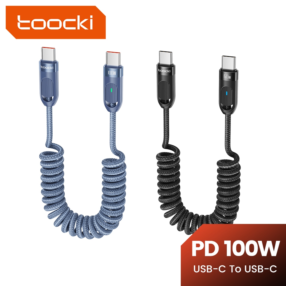 Toocki PD100W 60W Type C ถึง Type C สายชาร์จเร็ว 6A USB to TypeC Data Cable Spring-Braided Data Cable 1.8M