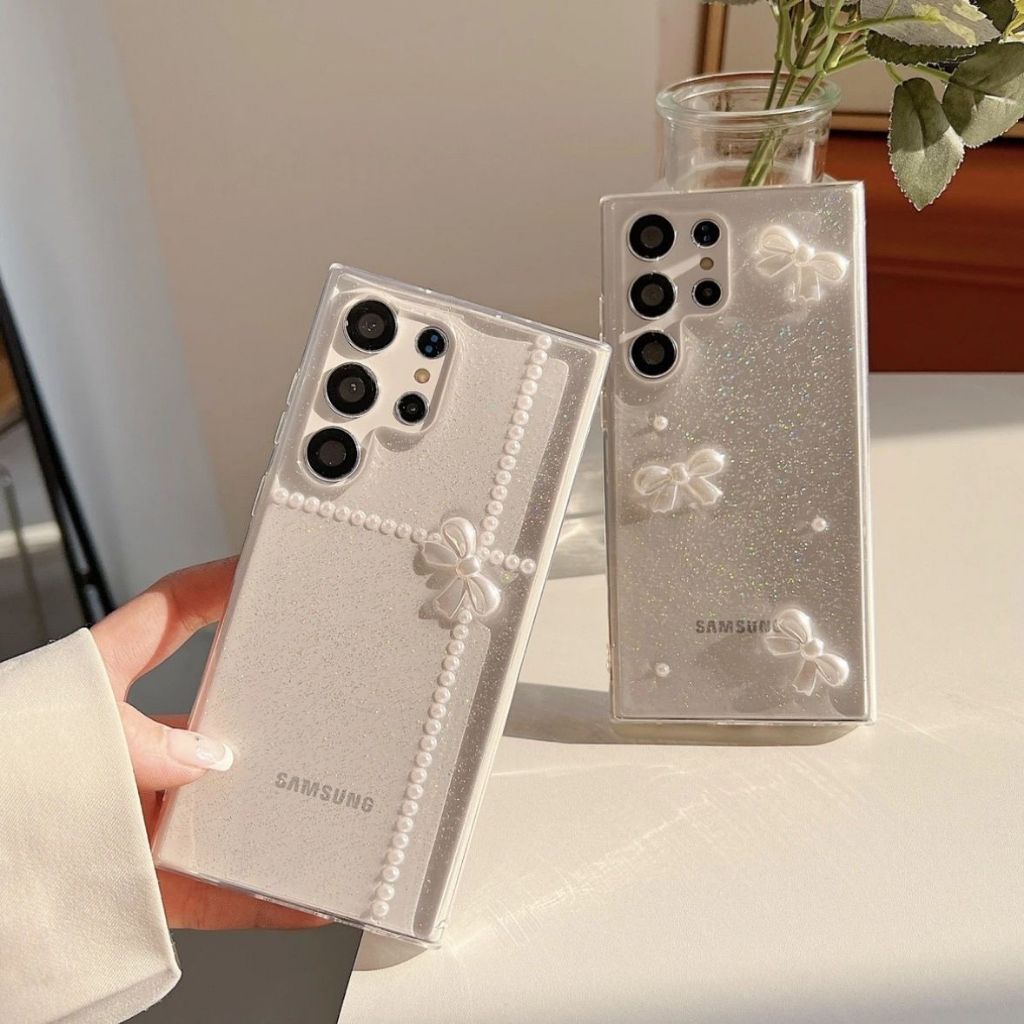 ไข่มุก หูกระต่าย เคส Samsung Galaxy S25 S24 S23 S22 Ultra Plus + S23 S24FE S20 S21 Ultra A15 A14 A13 A12 A11 A10 Case โปร่งใสจุ ดแวววาว ซัมซุง เคส