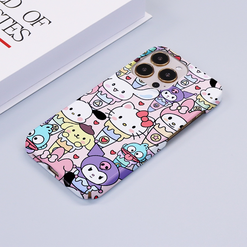 Hello Kitty สําหรับIPhone 15 14 13 12 11 Pro Max X XR Xs Max 8 7 6s Plus SE 2020 Brightก๋วยเตี๋ยวสี่ขนมปังป้องกันกล้องกันกระแทกปกหลังเคสโทรศัพท์Cvdm