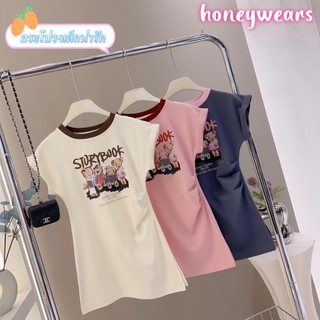 honeywears⚡️พร้อมส่ง⚡️ชุดแฟชั่นเด็กผู้หญิง กระโปรงแขนสั้นฤดูร้อน พิมพ์ลายน่ารัก สไตล์เกาหลี ไซส์ 110-150