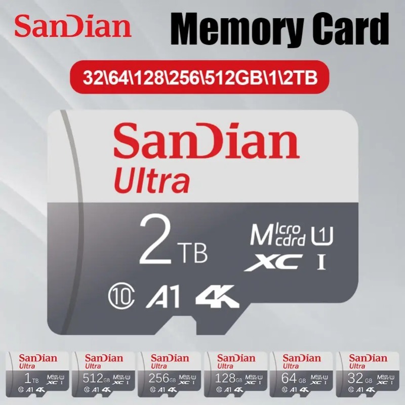 การ์ดหน่วยความจํา Mini 1TB Micro Card Class 10 2TB SD/TF Flash Card 256GB พร้อมอะแดปเตอร์ SD ฟรีสําห
