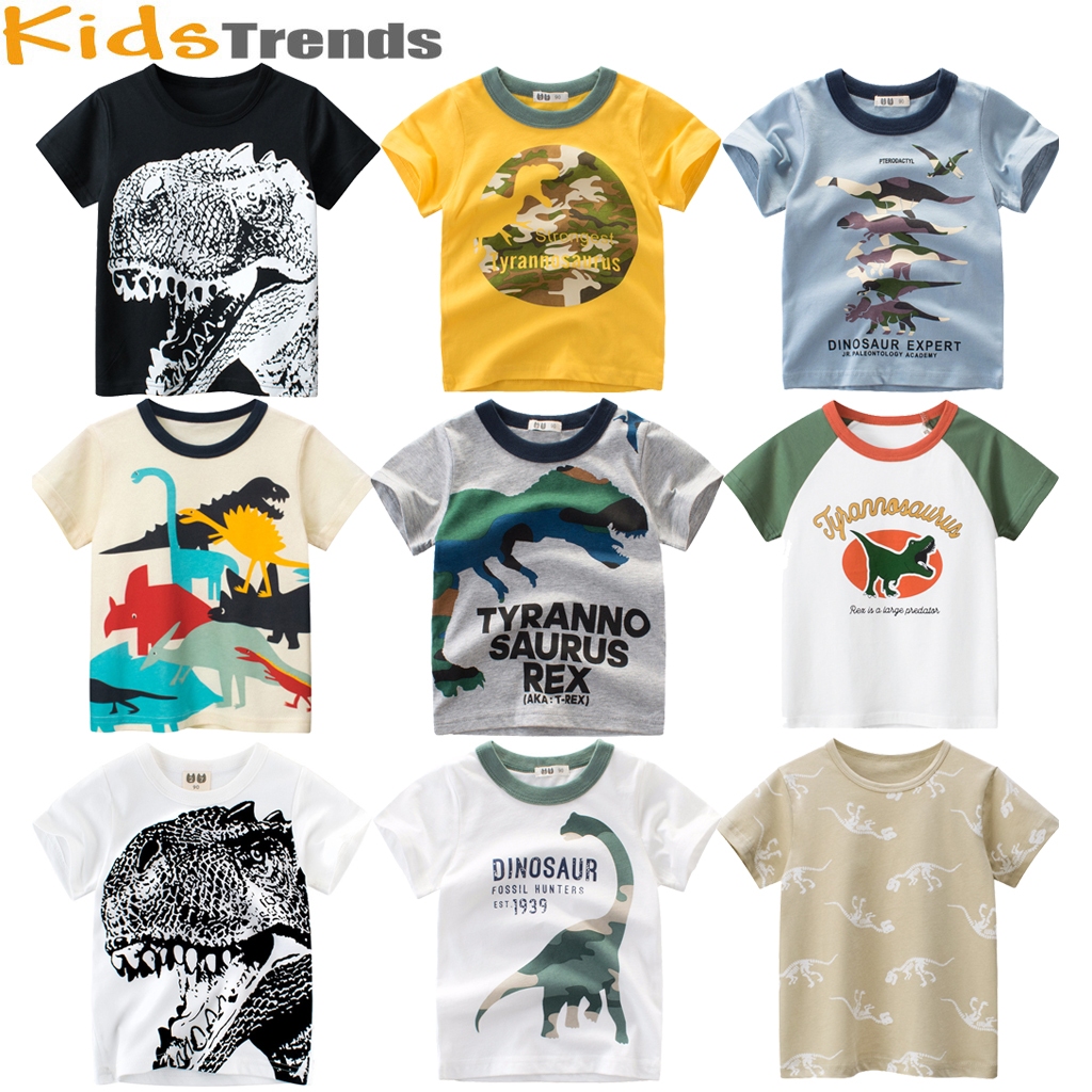 ไดโนเสาร์เสื้อยืดเด็กผ้าฝ้ายเสื้อยืดเด็ก Roar เสื้อผ้าเด็กชาย Tshirt ลูกเรือคอแขนสั้นเด็ก