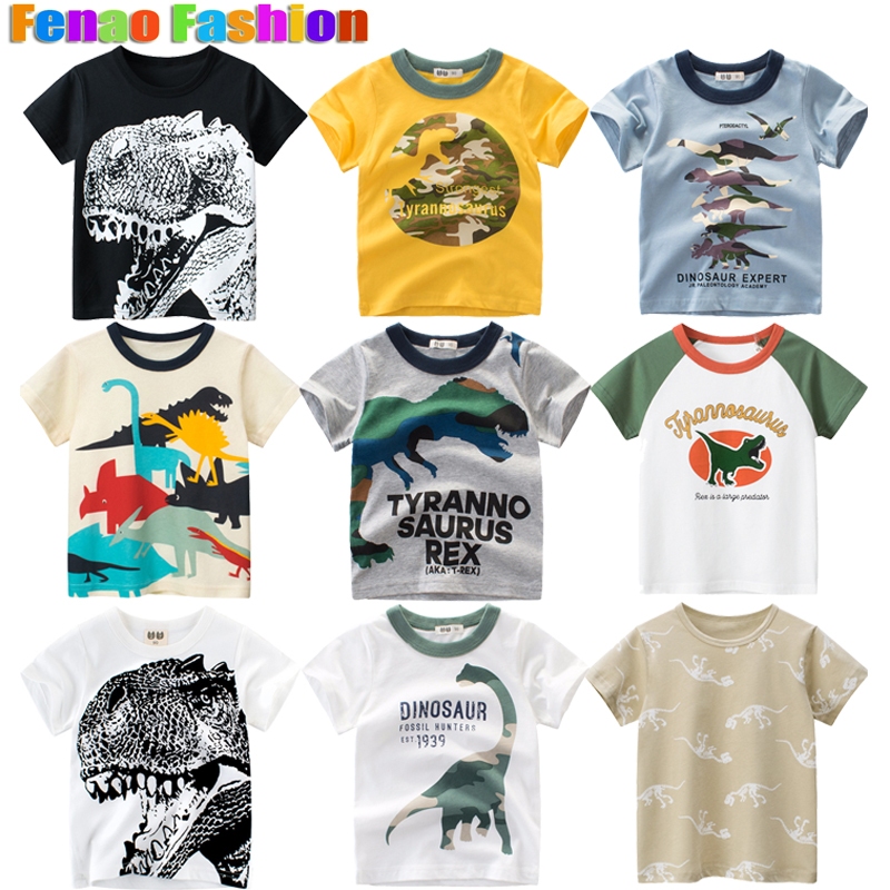 ไดโนเสาร์เด็กเสื้อยืดผ้าฝ้ายด้านบนเด็ก Roar เสื้อผ้าเด็กชาย Tshirt คอกลมแขนสั้นเด็กแฟชั่น