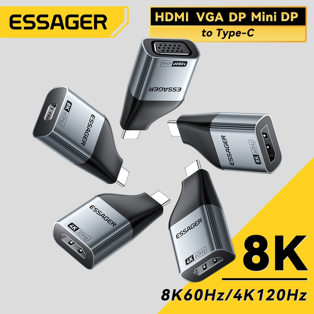 อะแดปเตอร์วิดีโอ Essager Type-C รองรับพอร์ต HDM DP VGA