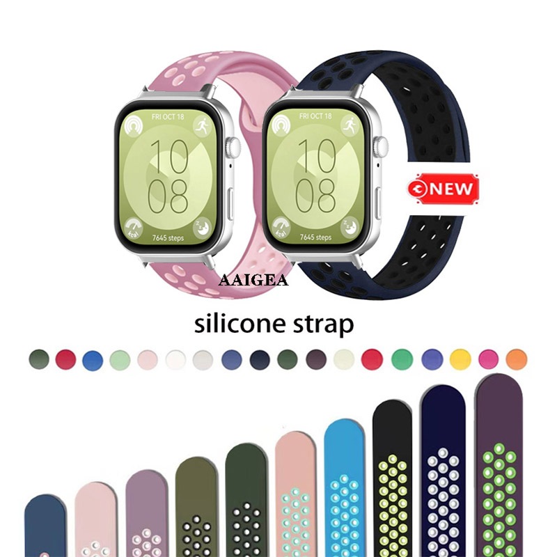 สายรัดซิลิโคนสําหรับเล่นกีฬาพร้อมขั้วต่อสําหรับสายรัดข้อมือ Huawei Watch Fit 3/4 / Fit3 Fit4 Pro