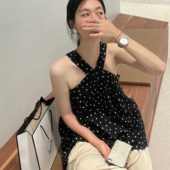 【PENNY HARPER】 เสื้อสายเดี่ยวแขนกุดคอวีอารมณ์สวมใส่ด้านนอกหลวมกลางLeng