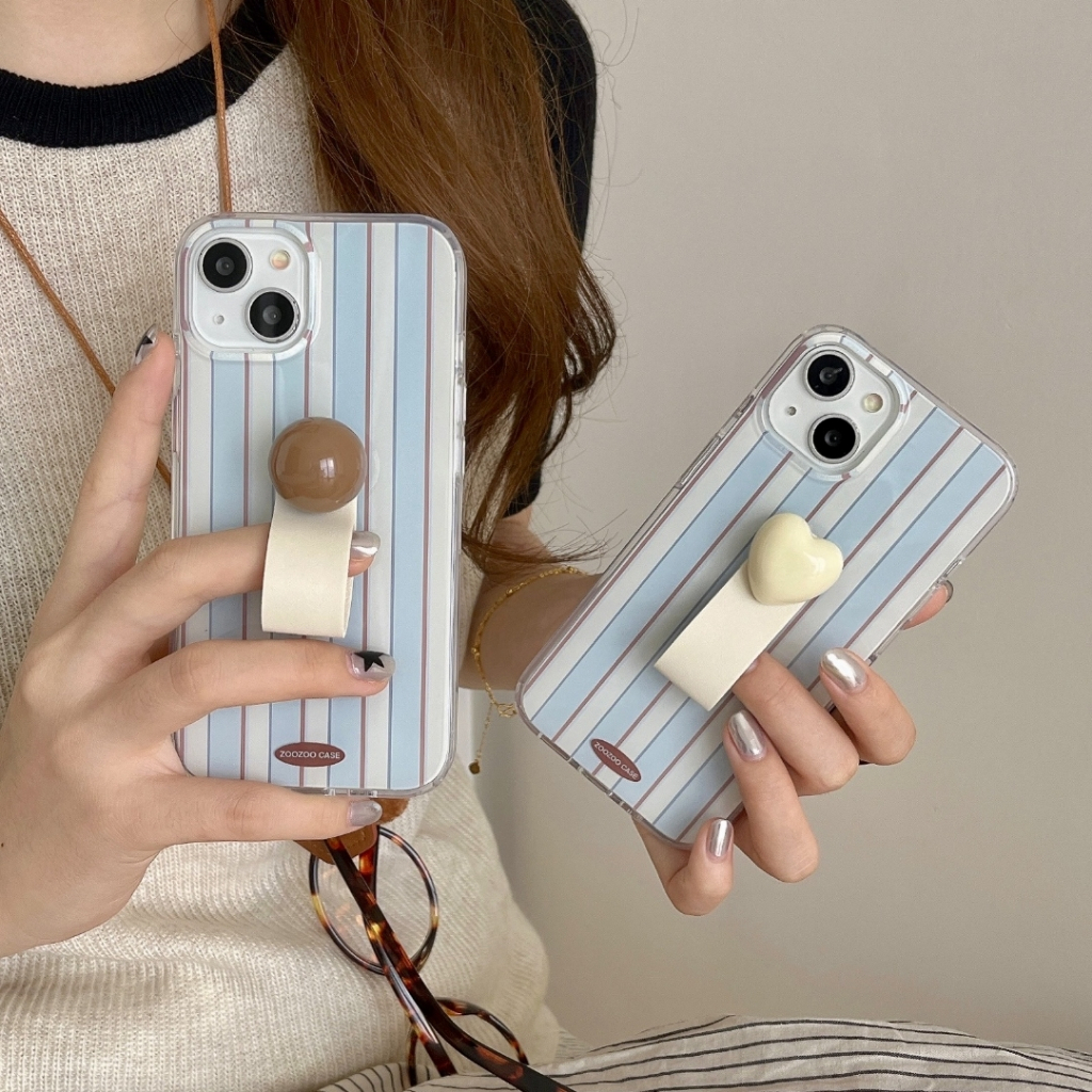 เกาหลี Simple Stripe แหวนนิ้วมือ Love Heart เคสโทรศัพท์สําหรับ iPhone 15 14 13 12 Pro Max กันกระแทกนุ่มปกหลัง