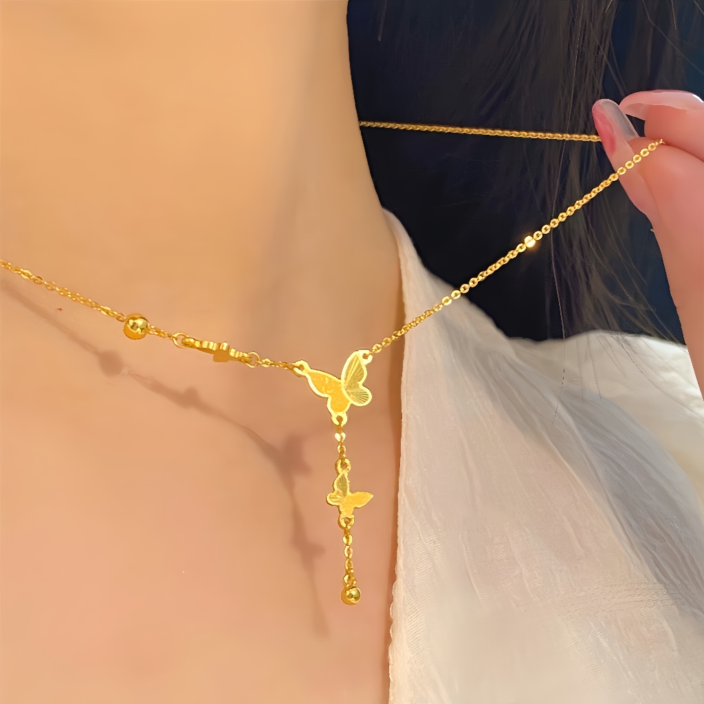 18k Gold-Plated ผีเสื้อพู่สร้อยคอแฟชั่นการออกแบบโบราณ All-Match Elegant Light หรูหราเครื่องประดับไม่ซีดจาง