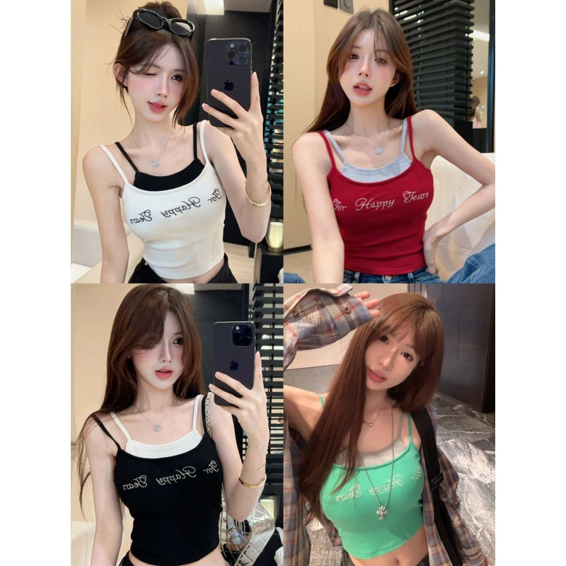 พิมพ์ตัวอักษรสองชิ้นปลอมสไตล์หวานและเผ็ดของอเมริกาพร้อมเสื้อชั้นในแผ่นรองหน้าอก มี 4 สี
