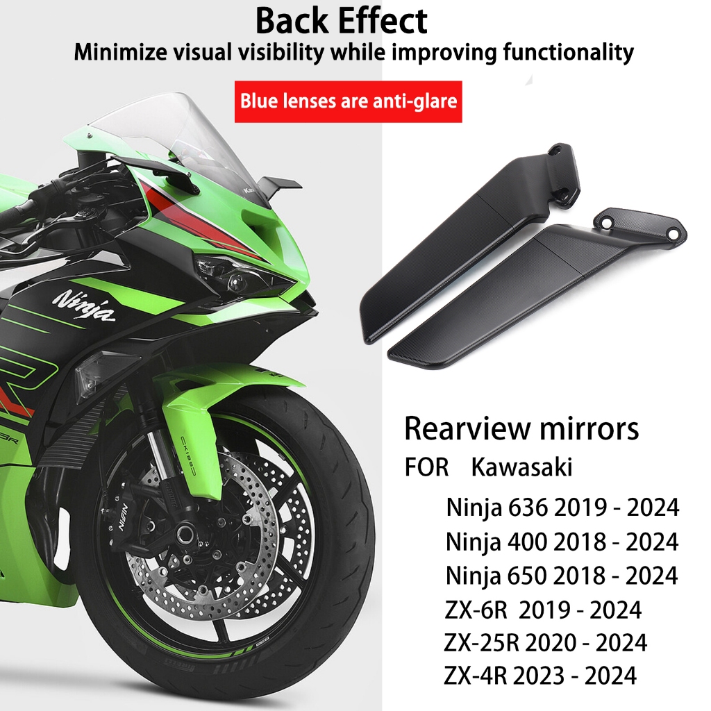 รถจักรยานยนต์ Aaccessories สีดําด้านหลังกระจกด้านข้างกระจกมองหลังสําหรับ Kawasaki Ninja 400 636 650 