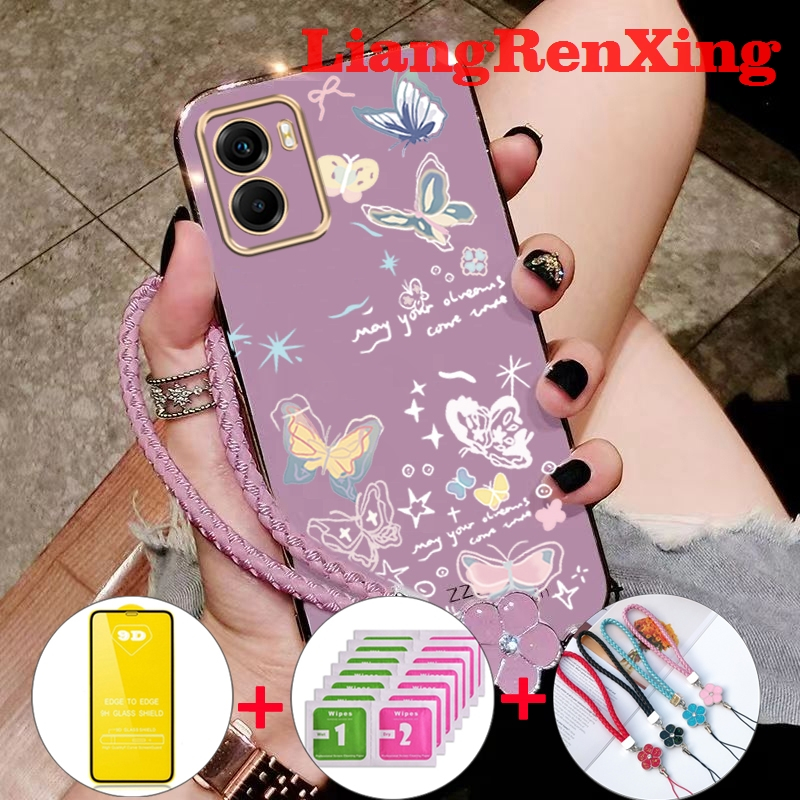 FREE กระจกนิรภัย เคส VIVO Y15S VIVO Y15A VIVO Y01 เคสโทรศัพท์ Softcase ซิลิโคนเหลว Protector Smooth Cover ดีไซน์ใหม่ผีเสื้อการ์ตูน DDMZHD01