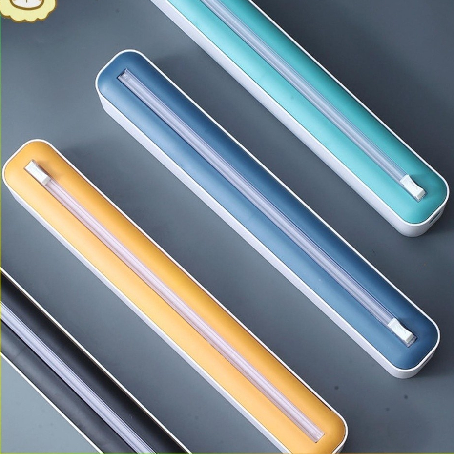 Saran Wrap Dispenser พร้อมเครื่องตัดสไลด์แม่เหล็กรีฟิล Wrap Dispenser อาหาร Cling Film Wrap Dispense