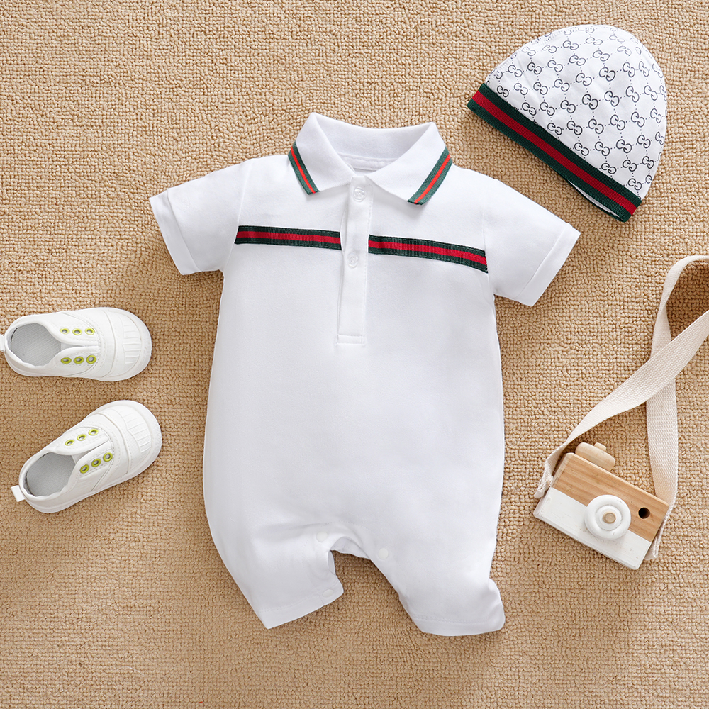 2 ชิ้น เด็กทารก เด็กผู้หญิง ทารกแรกเกิด เสื้อผ้า แขนสั้น ชุดรอมเปอร์ + หมวก ชุด