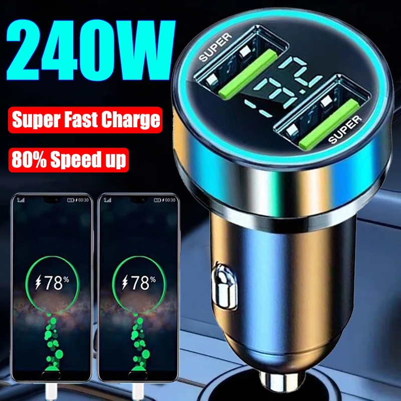 ที่ชาร์จแบตในรถ 240W พอร์ต USB คู่ Super Fast Charging Adapter สําหรับ IPhone 15 Samsung Xiaomi โทรศัพท์ Quick Chargers