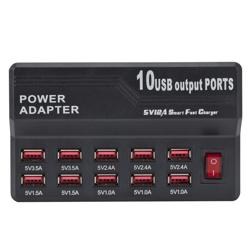 Multi 10 พอร์ต 12A 60W Charger USB Power Quick Charge Station สําหรับ iPhone 7 5 5S 6 6S Plus iPad LG Samsung AC อะแดปเตอร์