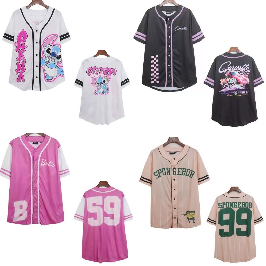 เสื้อเบสบอลแขนสั้น ไม่หก - น่ารักพิมพ์ ติดบอล เสื้อ โอเวอร์ไซด์ เสื้อยืดหลวมแนวโน้มร้อน 2024