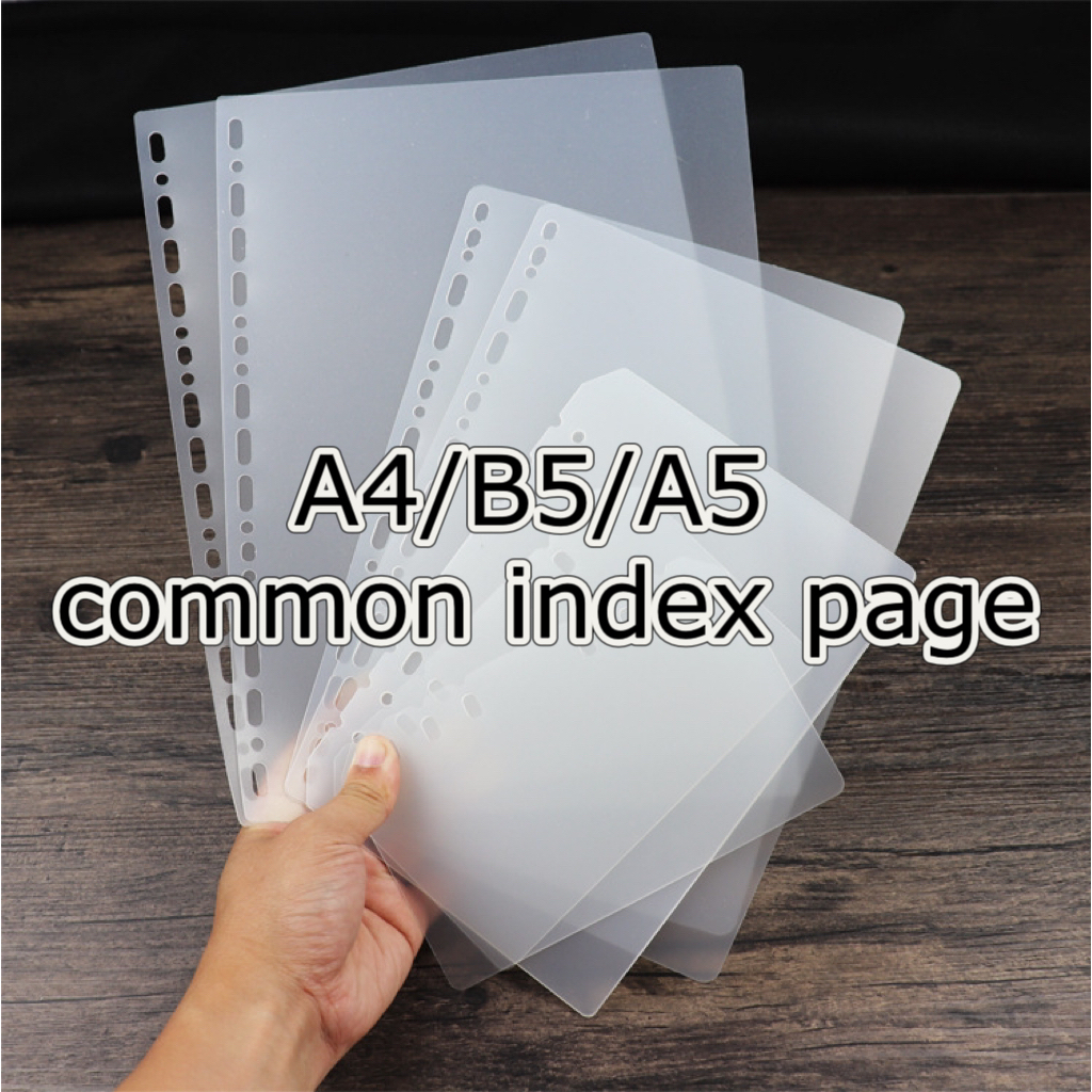 2 ชิ้น A4/B5/A5 ขนาด Common Holes PP Index Card หลวมใบหน้าด้านใน Classified Index Page