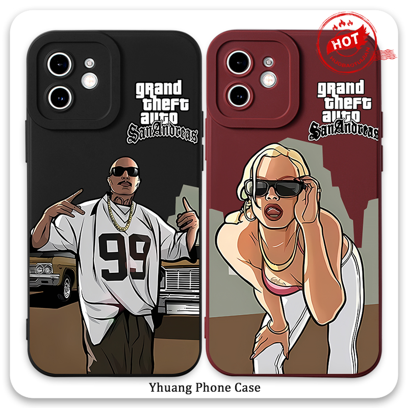 เคสคู่ เคสไอโฟน คู่รัก ขอบเหลี่ยมกันกระแทกซิลิโคนนุ่มการ์ตูนตลก เคสโทรศัพท์ สีดำ Compatible for iPhone 15 14 13 12 11 Pro Max X XR XS 8 7 6 6S Plus พลัส YH286