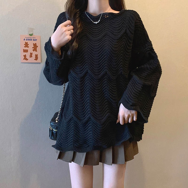 เสื้อกันหนาวแขนยาว เปิดไหล่ ทรงหลวม แต่งลูกไม้ แต่งรูกลวง แฟชั่นฤดูใบไม้ร่วง สไตล์เกาหลี สําหรับผู้หญิง - รูปที่ 4