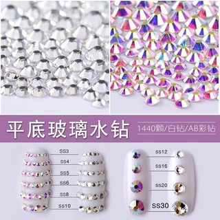 Rou Bao พลอยเทียมคริสตัลใส กลิตเตอร์ SS4-SS30 3D ด้านหลังแบน สีขาว สีเงิน คุณภาพสูง สําหรับตกแต่งเล็บ